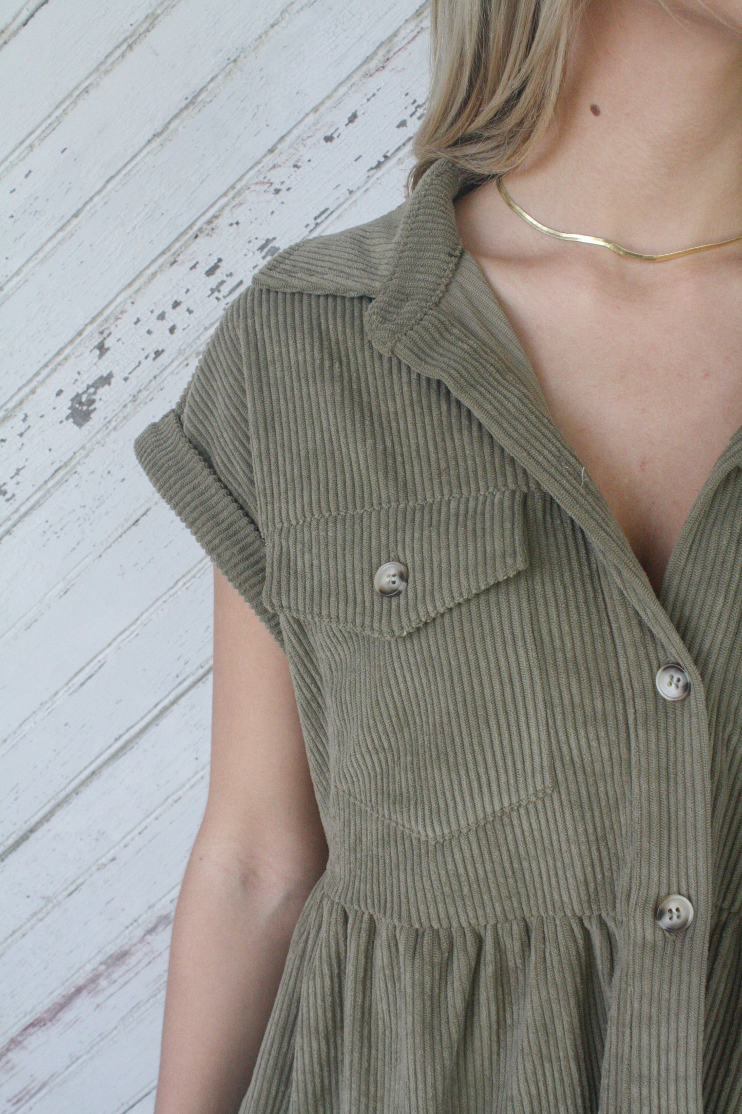 Olive Corduroy Sweetheart Dress