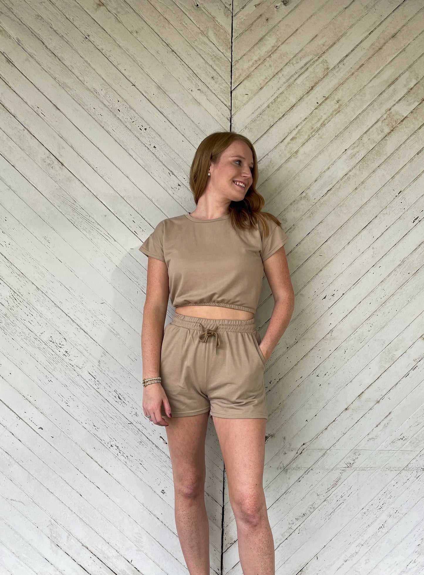 Khaki Sweatshirt & Short Set