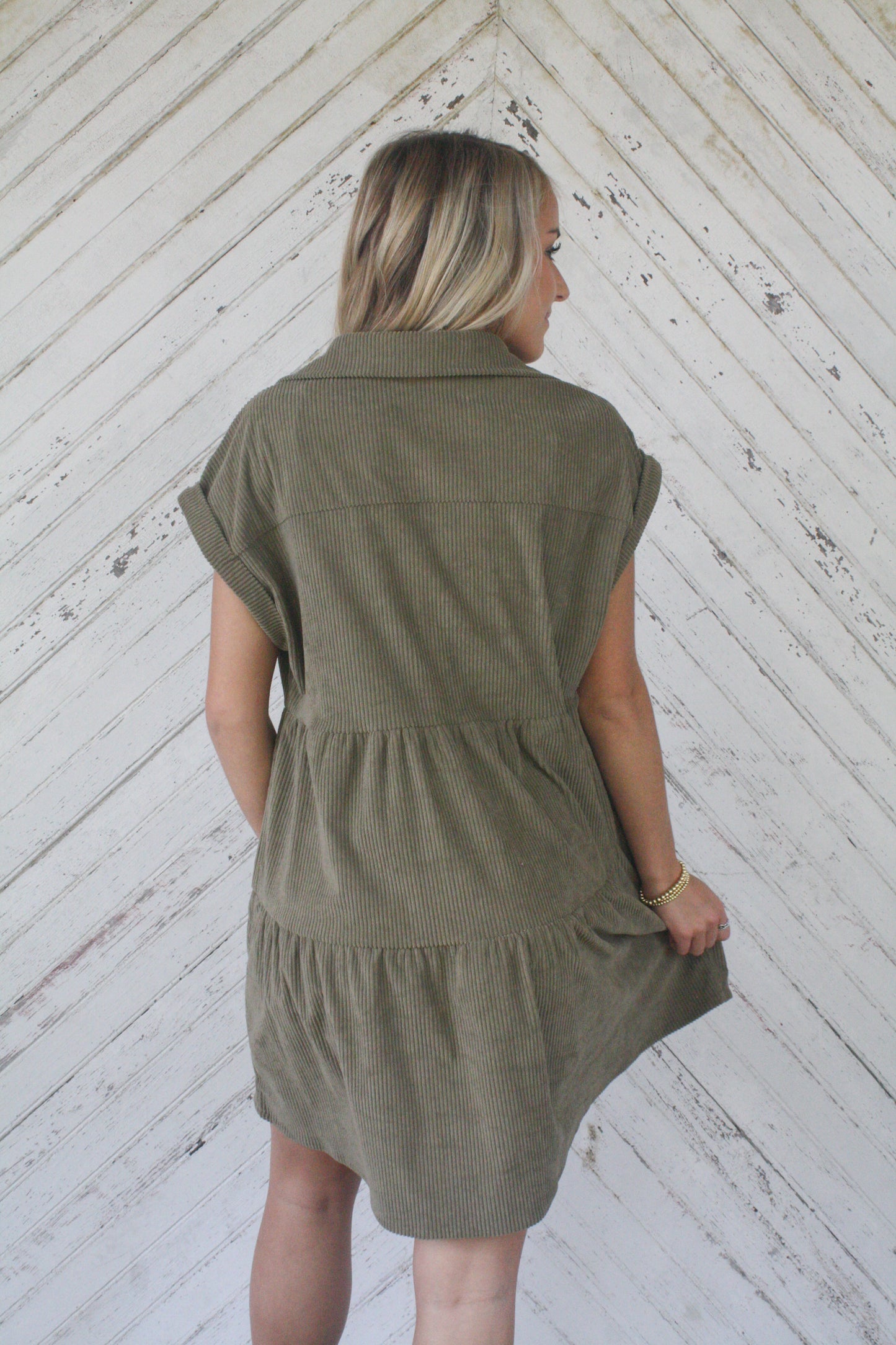 Olive Corduroy Sweetheart Dress