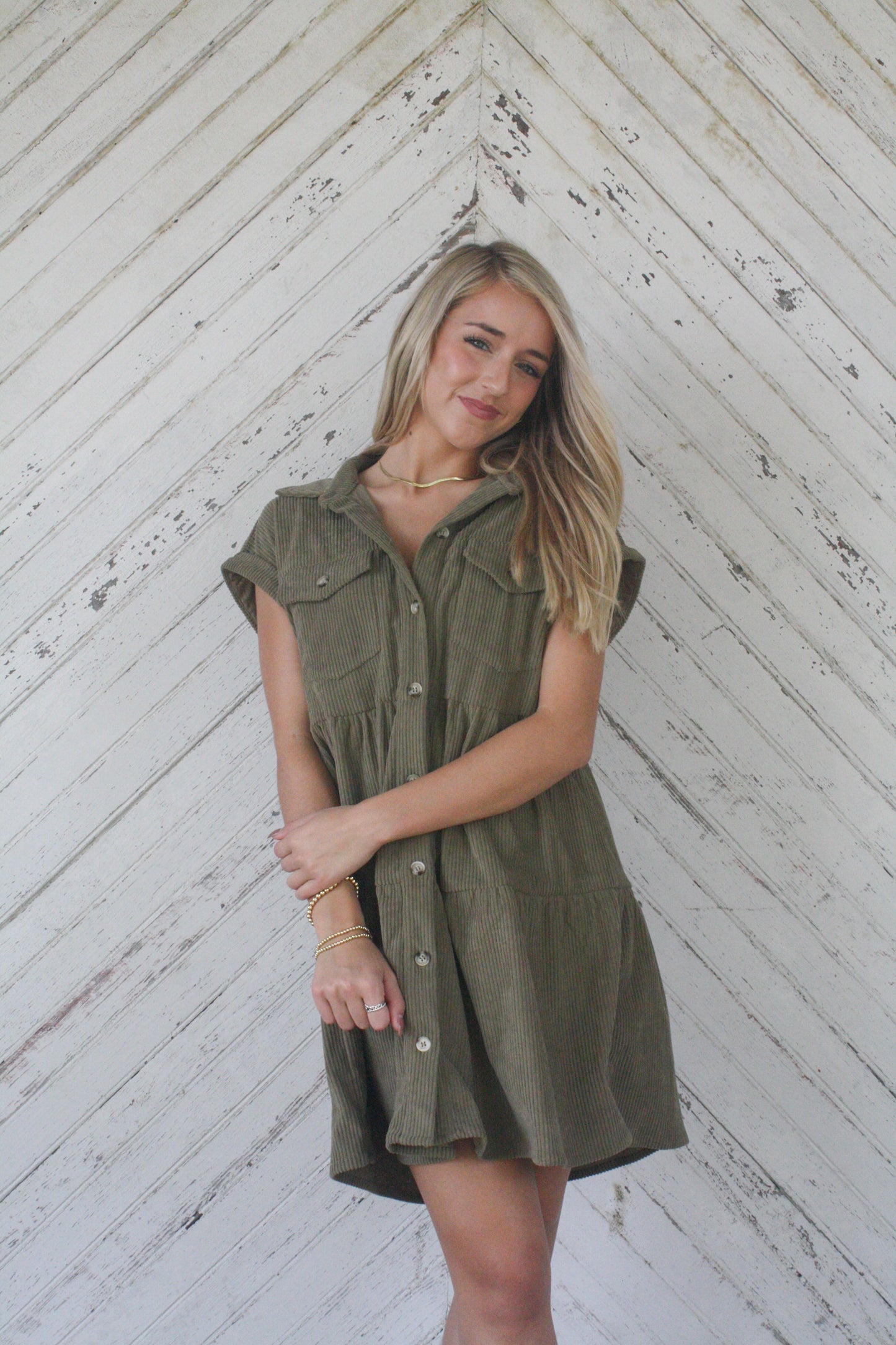 Olive Corduroy Sweetheart Dress