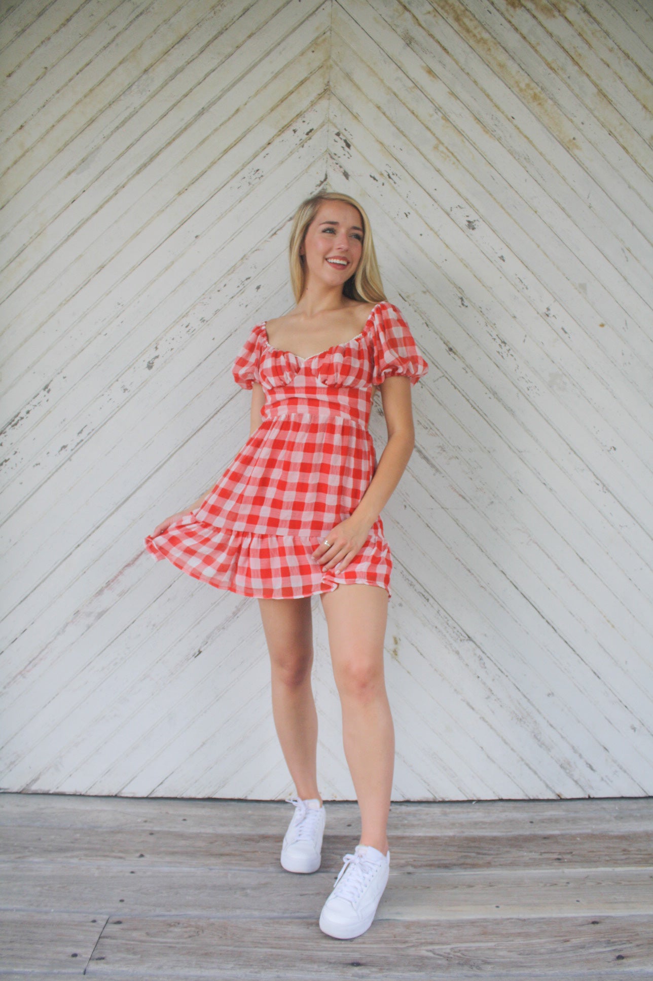 Open Back Gingham Dress