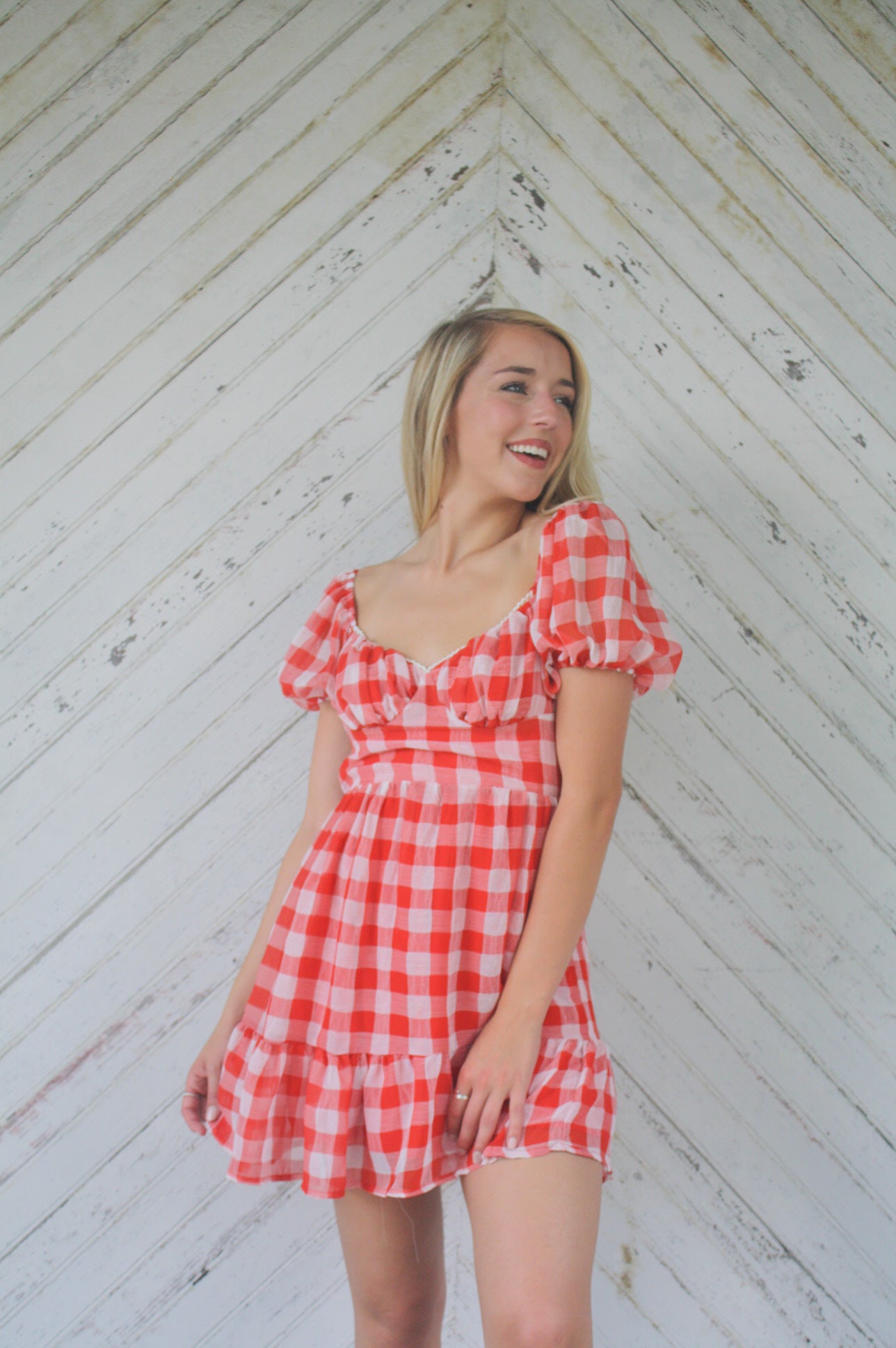 Open Back Gingham Dress