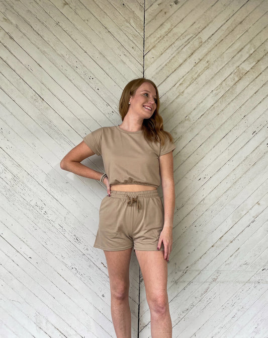 Khaki Sweatshirt & Short Set